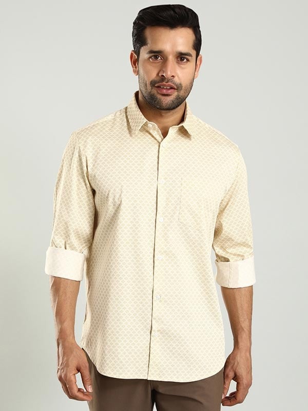 Indian Terrain Men's Regular Fit Full Sleeve Printed Yellow Shirt